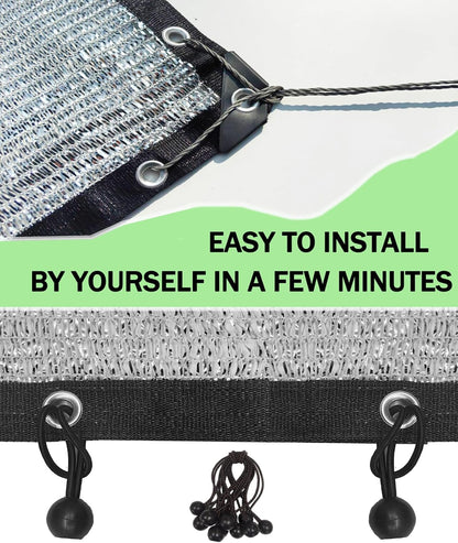 70% Aluminet Shade Cloth 6.5 ft x 10 ft-Fabric Sun Block Sun Reflect-Free 12pcs 6" Ball Bungee