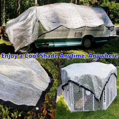 70% Aluminet Shade Cloth 6.5 ft x 10 ft-Fabric Sun Block Sun Reflect-Free 12pcs 6" Ball Bungee
