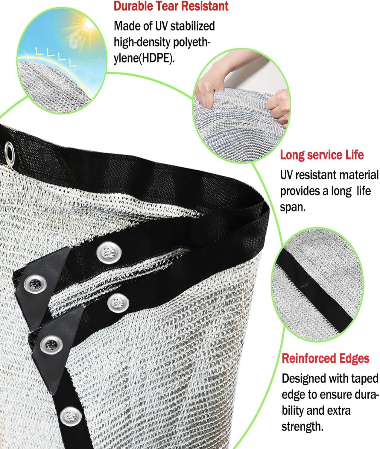 70% Aluminet Shade Cloth 6.5 ft x 10 ft-Fabric Sun Block Sun Reflect-Free 12pcs 6" Ball Bungee