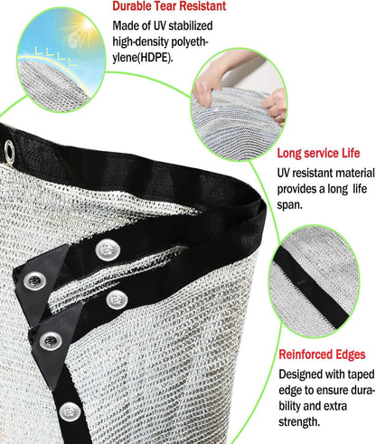 70% Aluminet Shade Cloth 6.5 ft x 10 ft-Fabric Sun Block Sun Reflect-Free 12pcs 6" Ball Bungee