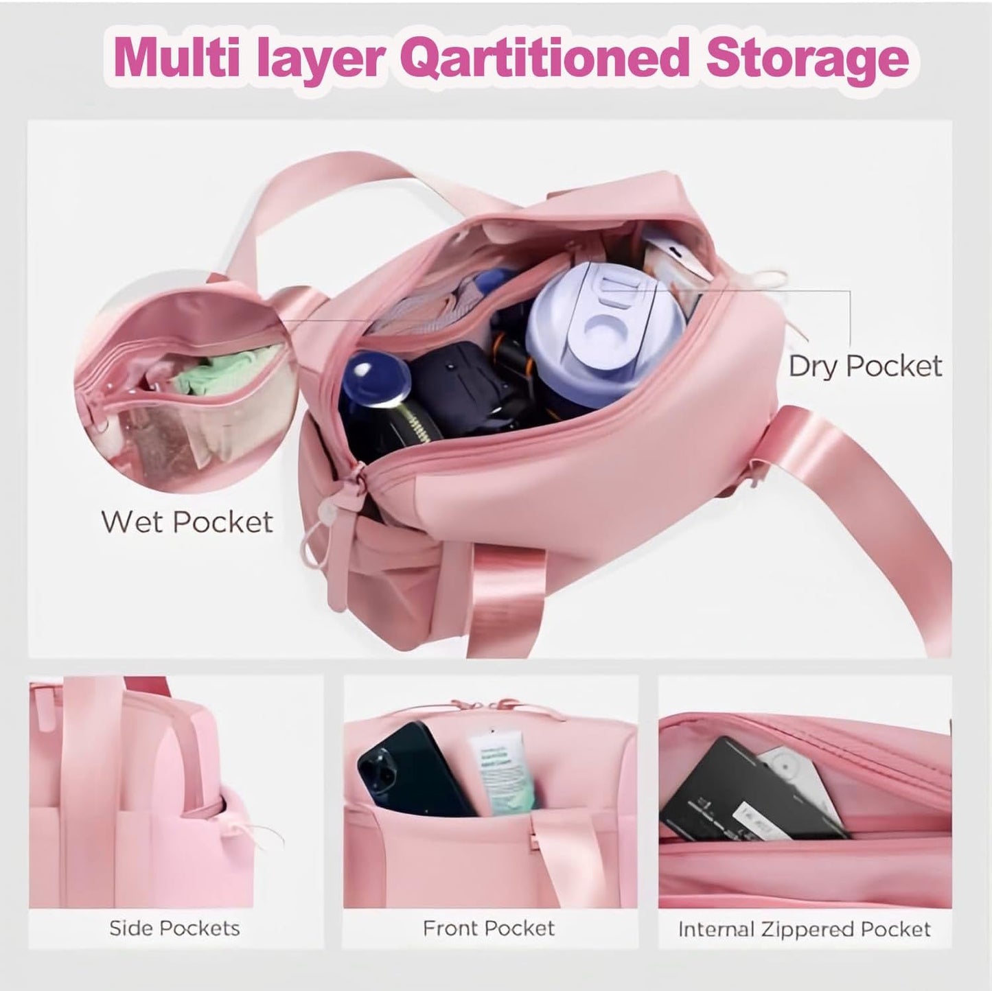Mini Gym Bag for Women, Small Duffle Bag with Wet Compartment, Lightweight Waterproof Cute Tote for Girls Workout Sport Travel (Pink)