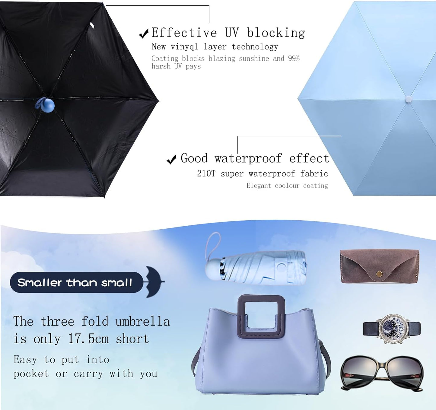 Travel Compact Rain Umbrella Lightweight Portable Folding Umbrella for Car Backpack Purse Men Women