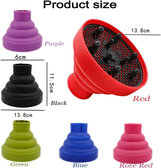 Collapsible Hair Diffuser Attachment - Portable Silicone Diffuser for Curly Hair, Fits 1.57-1.99" Nozzle Dryers, Travel & Salon Use (Green)