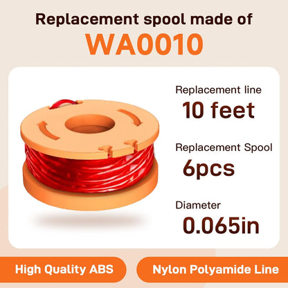 7Pack WA0010 WA0004 Replacement String Trimmer Spool Compatible with Worx WG154 WG162 WG163 WG170 WG151 WG180 Autofeed Weed Eater,Spool Line 10ft 0.065'' and WA6531 Cover Cap (6Spool + 1Cap)