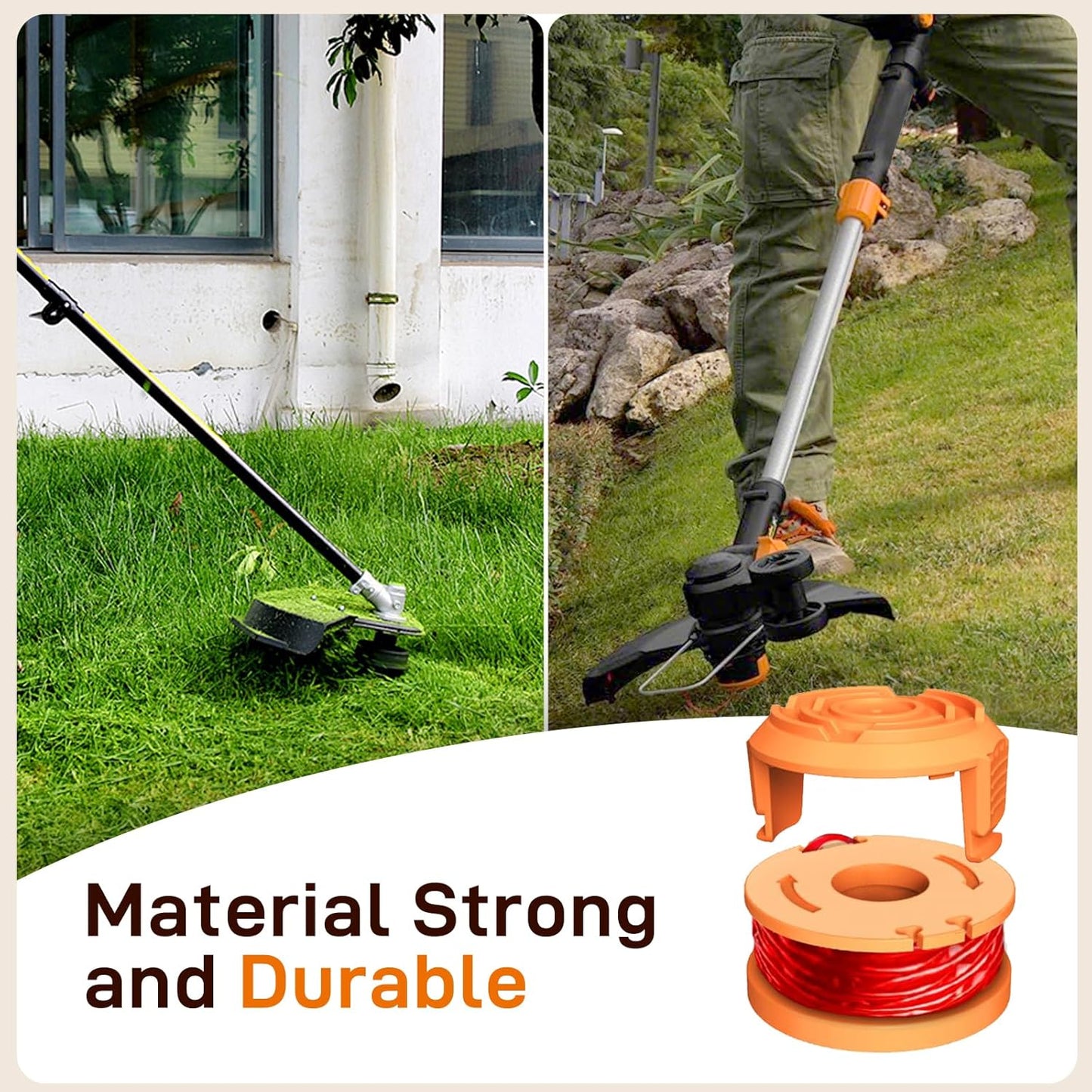 7Pack WA0010 WA0004 Replacement String Trimmer Spool Compatible with Worx WG154 WG162 WG163 WG170 WG151 WG180 Autofeed Weed Eater,Spool Line 10ft 0.065'' and WA6531 Cover Cap (6Spool + 1Cap)
