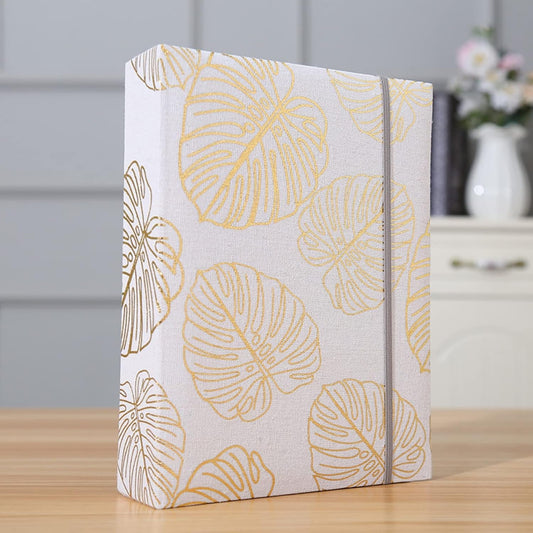 Photo Album 4x6 200 Photos Linen Cover Picture Photo Book for Family Wedding Anniversary Baby Vacation (200 Photos (4x6), Golden Leaves)
