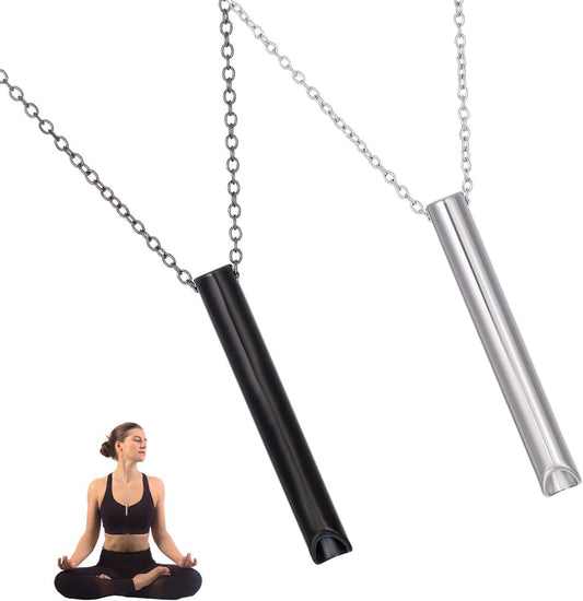 Breathing Necklace, 2 Pieces Quit Smoking Necklace, Stainless Steel Anxiety Necklace, Easy Way to Quit Smoking Breathe Necklace, 50 + 5 cm Adjustable Exercises Necklace Stress Relief Pendant