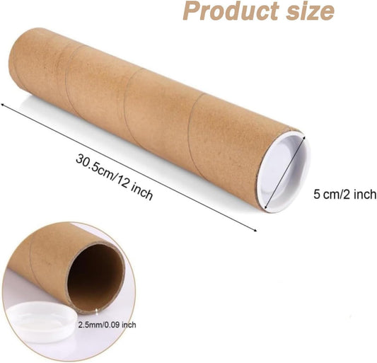 2 Pack 12Inch Mailing Tubes with Caps - Heavy-Duty Spiral Design, Crush-Proof Protection for Artwork, Posters, Documents - Ideal for Shipping, Storage & DIY Crafts，Draw pen holder