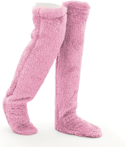 Over Knee High Fuzzy Socks Plush Slipper Stockings Furry Long Leg Warmers Winter Air-Conditioned Home Sleeping Socks