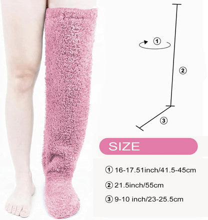 Over Knee High Fuzzy Socks Plush Slipper Stockings Furry Long Leg Warmers Winter Air-Conditioned Home Sleeping Socks