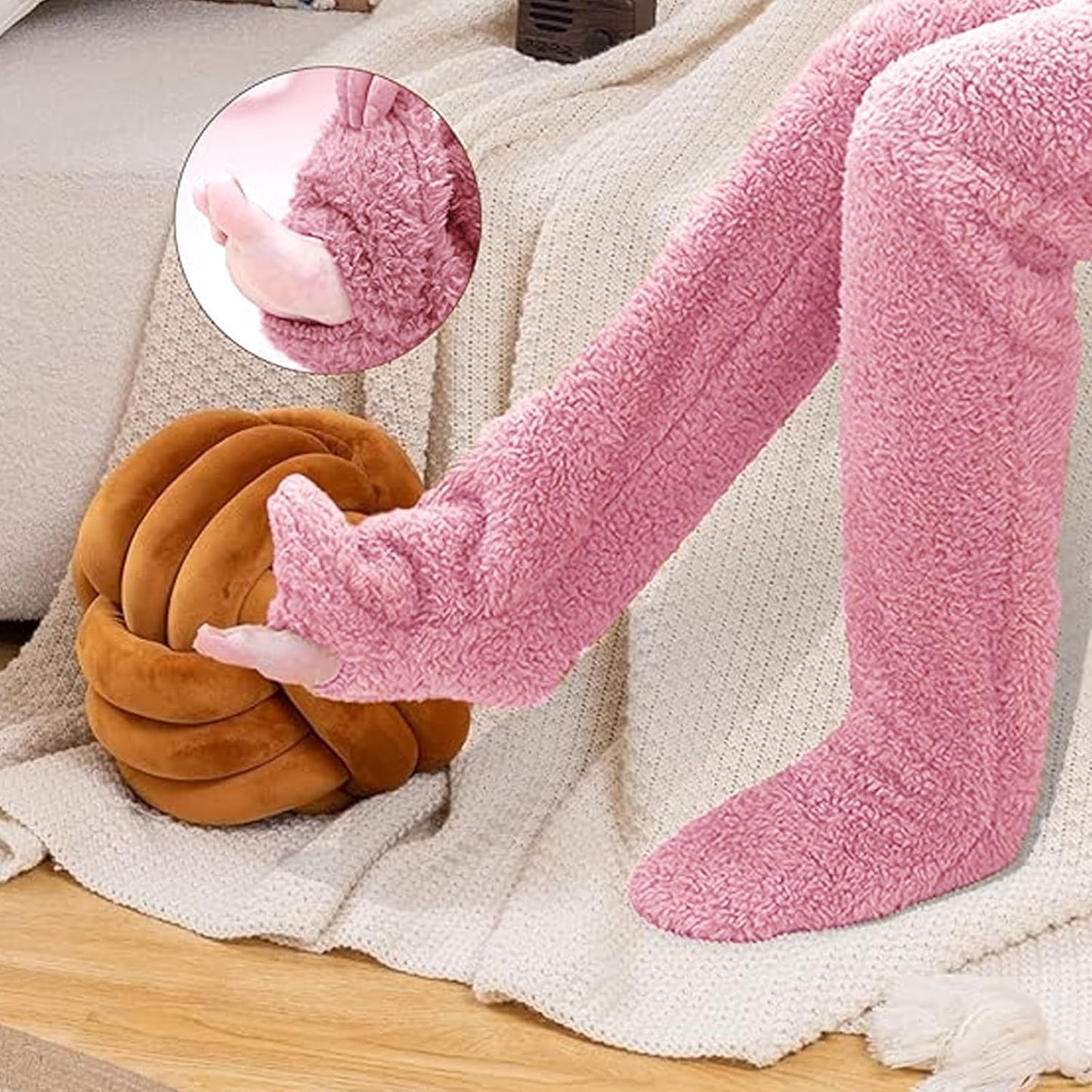 Over Knee High Fuzzy Socks Plush Slipper Stockings Furry Long Leg Warmers Winter Air-Conditioned Home Sleeping Socks