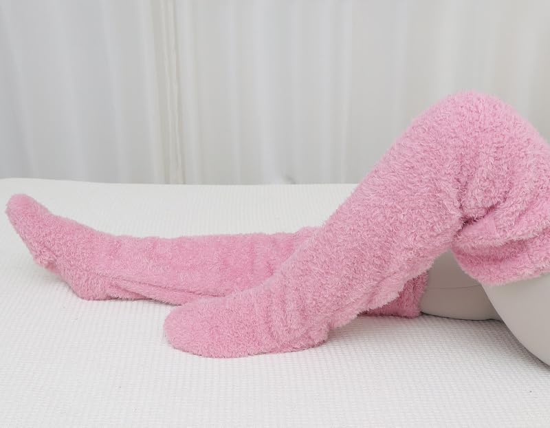 Over Knee High Fuzzy Socks Plush Slipper Stockings Furry Long Leg Warmers Winter Air-Conditioned Home Sleeping Socks