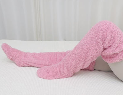 Over Knee High Fuzzy Socks Plush Slipper Stockings Furry Long Leg Warmers Winter Air-Conditioned Home Sleeping Socks
