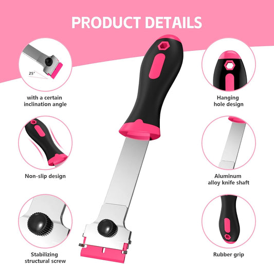 3 Pack Razor Blade Scraper Set, Includes 30 Plastic & 30 Metal Blades, Multi-Purpose Tool for Glass, Cooktop, Sticker Removal, Paint & Gum Cleaning (Pink)