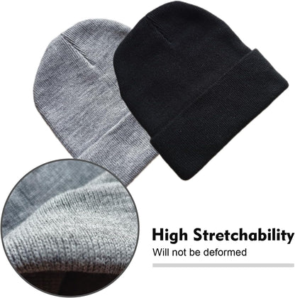 2 Pack Beanies for Men Women,Warm Winter Hat,Unisex Toque Bonnet,Knit Cuffed Beanie