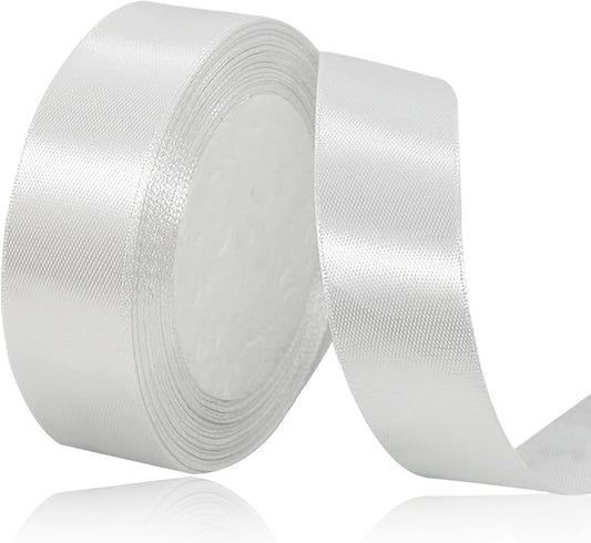 White Satin Ribbon 1 Inch, 25 Yards Solid Color Fabric Ribbons for Gift Wrapping, Crafting, Bows Making, Sewing Projects, Christmas Tree and Wedding Party Decoration