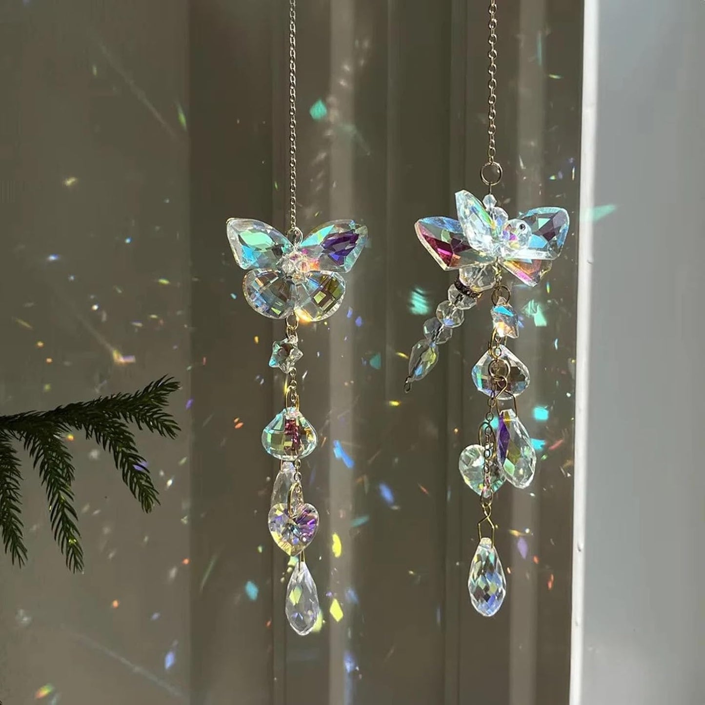 Crystal Butterfly Sun Catcher Window Hanging Decoration Rainbow Maker, Car Mirror Hanging Accessories, Rear View Mirror Hanging Décor