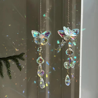 Crystal Butterfly Sun Catcher Window Hanging Decoration Rainbow Maker, Car Mirror Hanging Accessories, Rear View Mirror Hanging Décor
