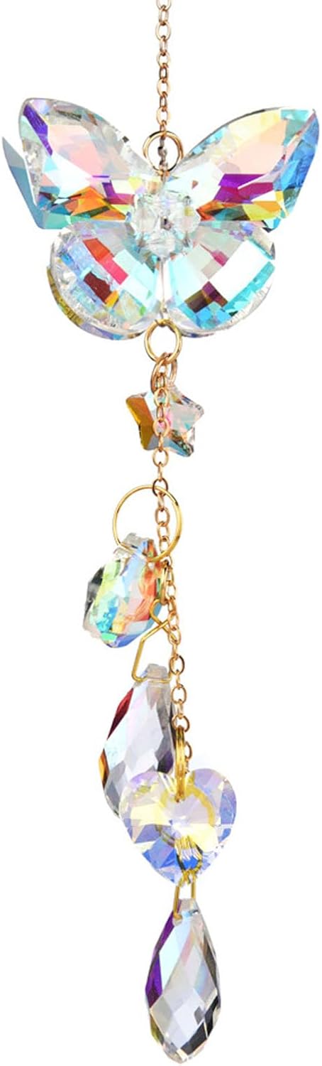 Crystal Butterfly Sun Catcher Window Hanging Decoration Rainbow Maker, Car Mirror Hanging Accessories, Rear View Mirror Hanging Décor