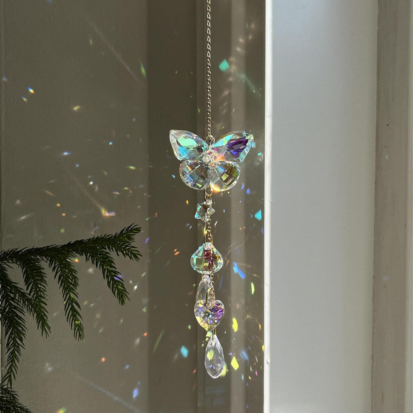 Crystal Butterfly Sun Catcher Window Hanging Decoration Rainbow Maker, Car Mirror Hanging Accessories, Rear View Mirror Hanging Décor