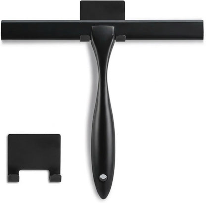 Shower Squeegee, 10-Inch Matte Black All-Purpose Stainless Steel Squeegee for Bathroom, Doors, Mirrors, Tiles and Car Windows - 100% Streak Free