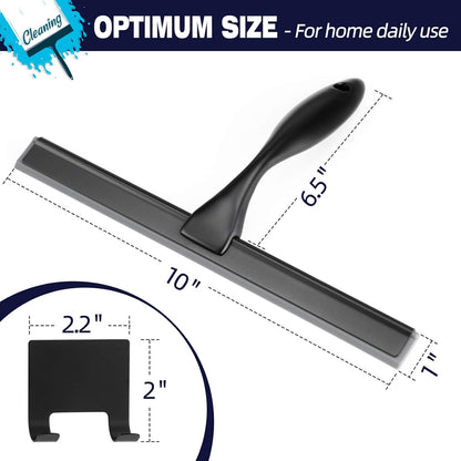 Shower Squeegee, 10-Inch Matte Black All-Purpose Stainless Steel Squeegee for Bathroom, Doors, Mirrors, Tiles and Car Windows - 100% Streak Free