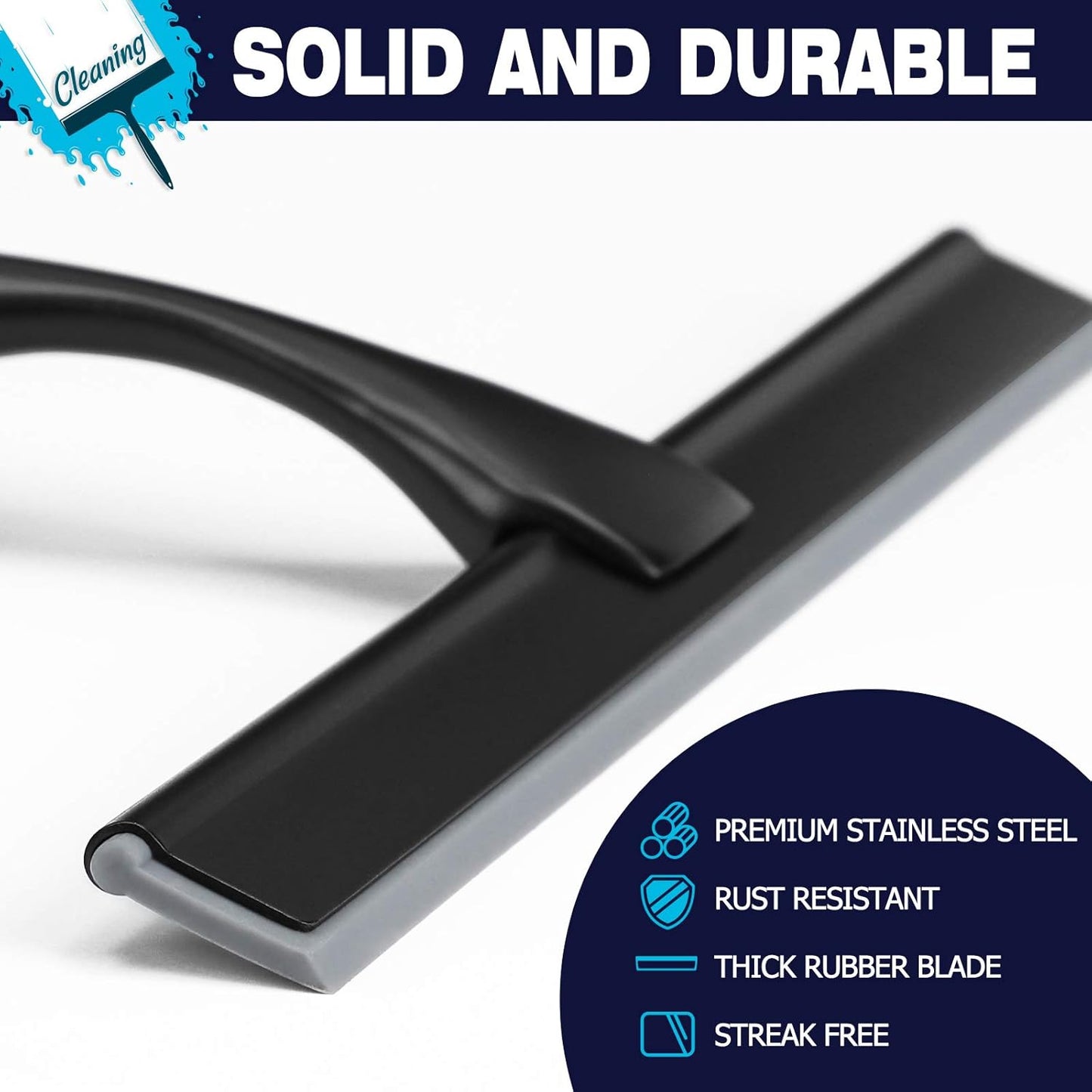 Shower Squeegee, 10-Inch Matte Black All-Purpose Stainless Steel Squeegee for Bathroom, Doors, Mirrors, Tiles and Car Windows - 100% Streak Free