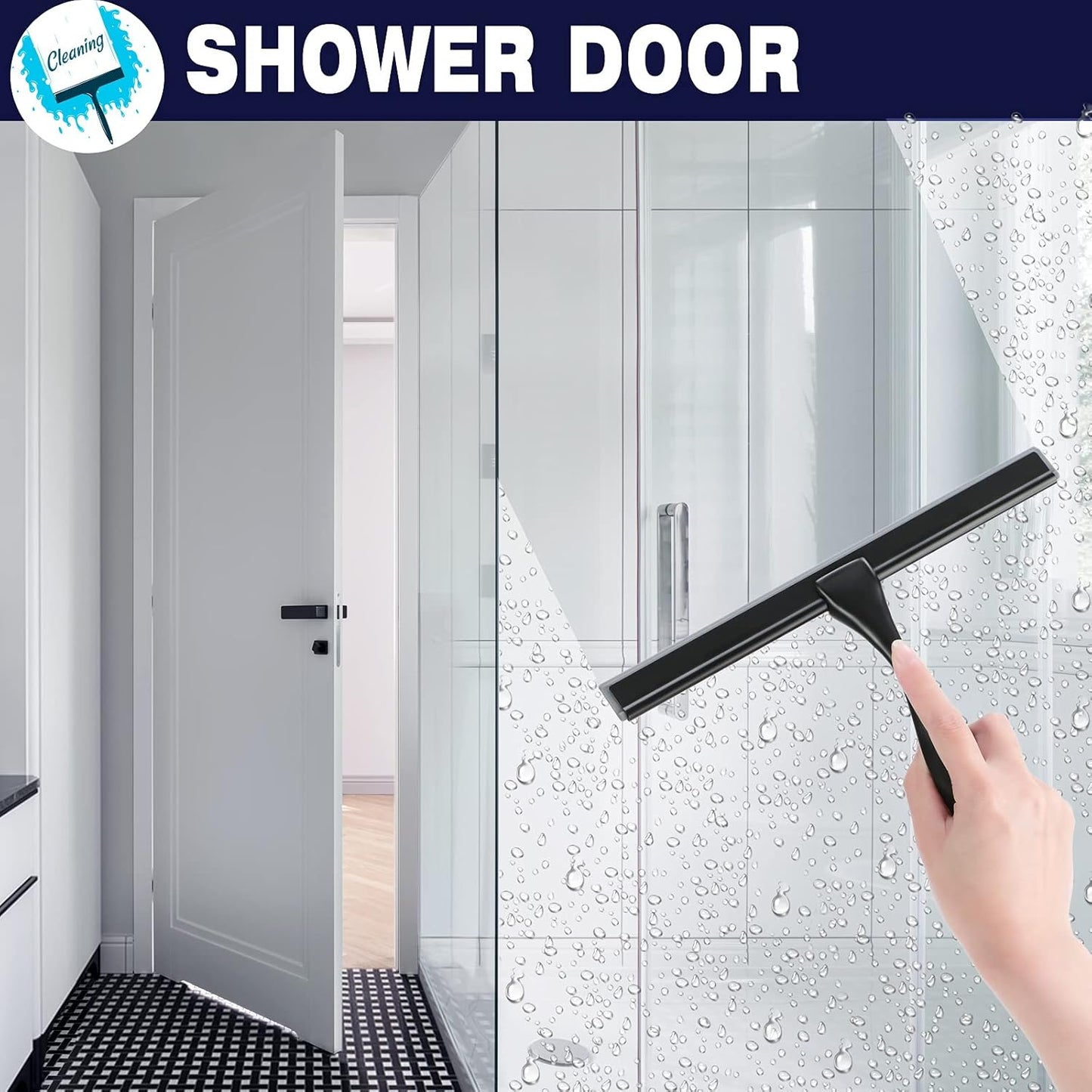 Shower Squeegee, 10-Inch Matte Black All-Purpose Stainless Steel Squeegee for Bathroom, Doors, Mirrors, Tiles and Car Windows - 100% Streak Free