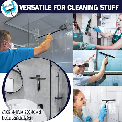 Shower Squeegee, 10-Inch Matte Black All-Purpose Stainless Steel Squeegee for Bathroom, Doors, Mirrors, Tiles and Car Windows - 100% Streak Free