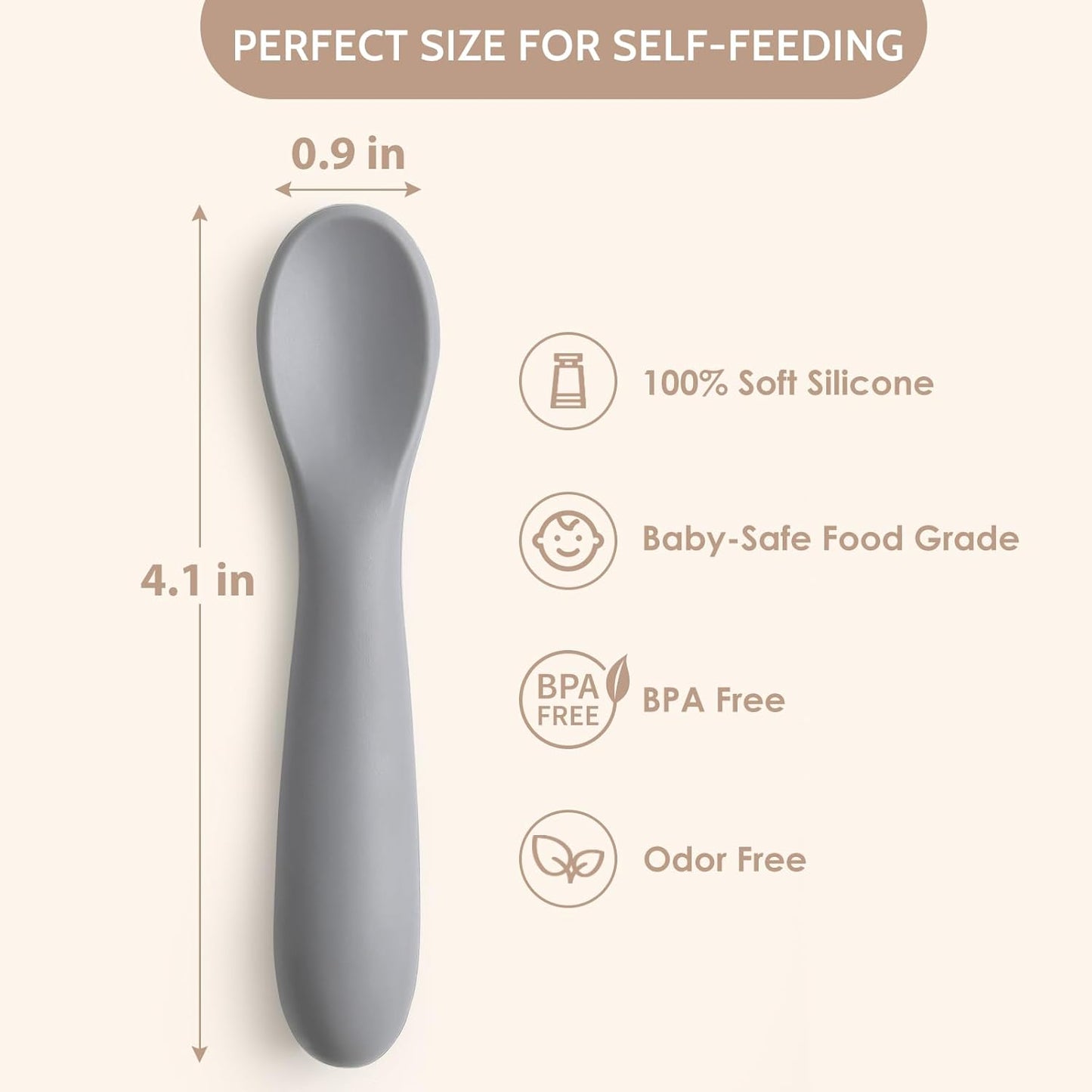 6 Pack Baby Spoons, Shorter Length for Self Feeding, First Stage Food Grade Silicone, 6+ Months, Training Dishwasher Safe & Boil-proof -