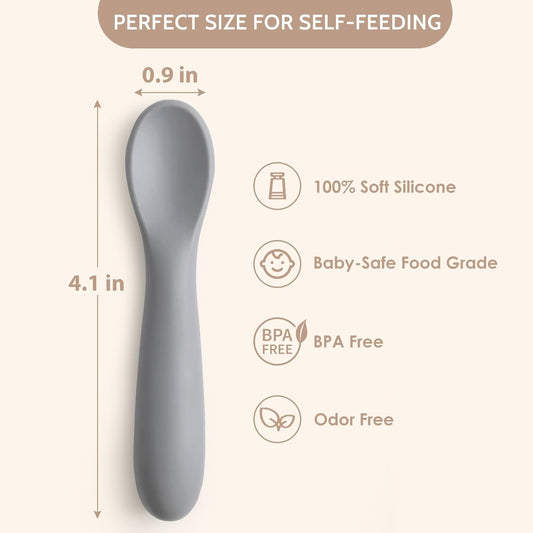 6 Pack Baby Spoons, Shorter Length for Self Feeding, First Stage Food Grade Silicone, 6+ Months, Training Dishwasher Safe & Boil-proof -
