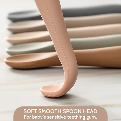 6 Pack Baby Spoons, Shorter Length for Self Feeding, First Stage Food Grade Silicone, 6+ Months, Training Dishwasher Safe & Boil-proof -
