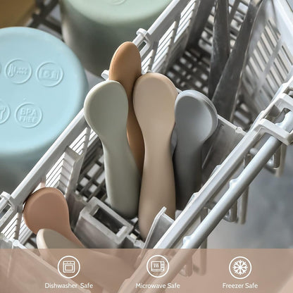 6 Pack Baby Spoons, Shorter Length for Self Feeding, First Stage Food Grade Silicone, 6+ Months, Training Dishwasher Safe & Boil-proof -