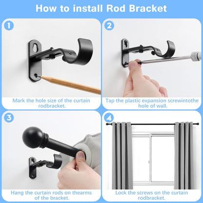 Curtain Rods for Windows 16 to 48 Inches, Rod Max Adjustable Length of 60 IN, 1" Diameter Drapery Round Finials, Black, Pack 1 Black 48" - 1'' rod