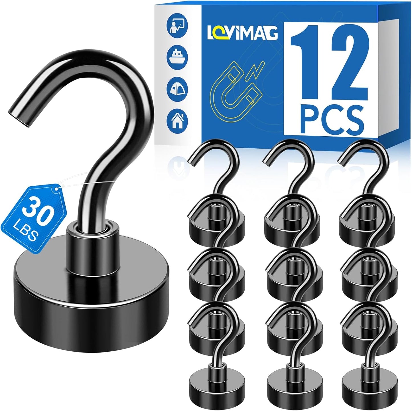 Magnetic Hooks, 12 Pack 30lbs+ Magnet Hook 2026 Cruise Cabin Ship Essentials Heavy Duty Strong Magnets Refrigerator Fridge Hanging for Classroom Beach Vacation Kitchen Grills (Black) Black 0.63in x