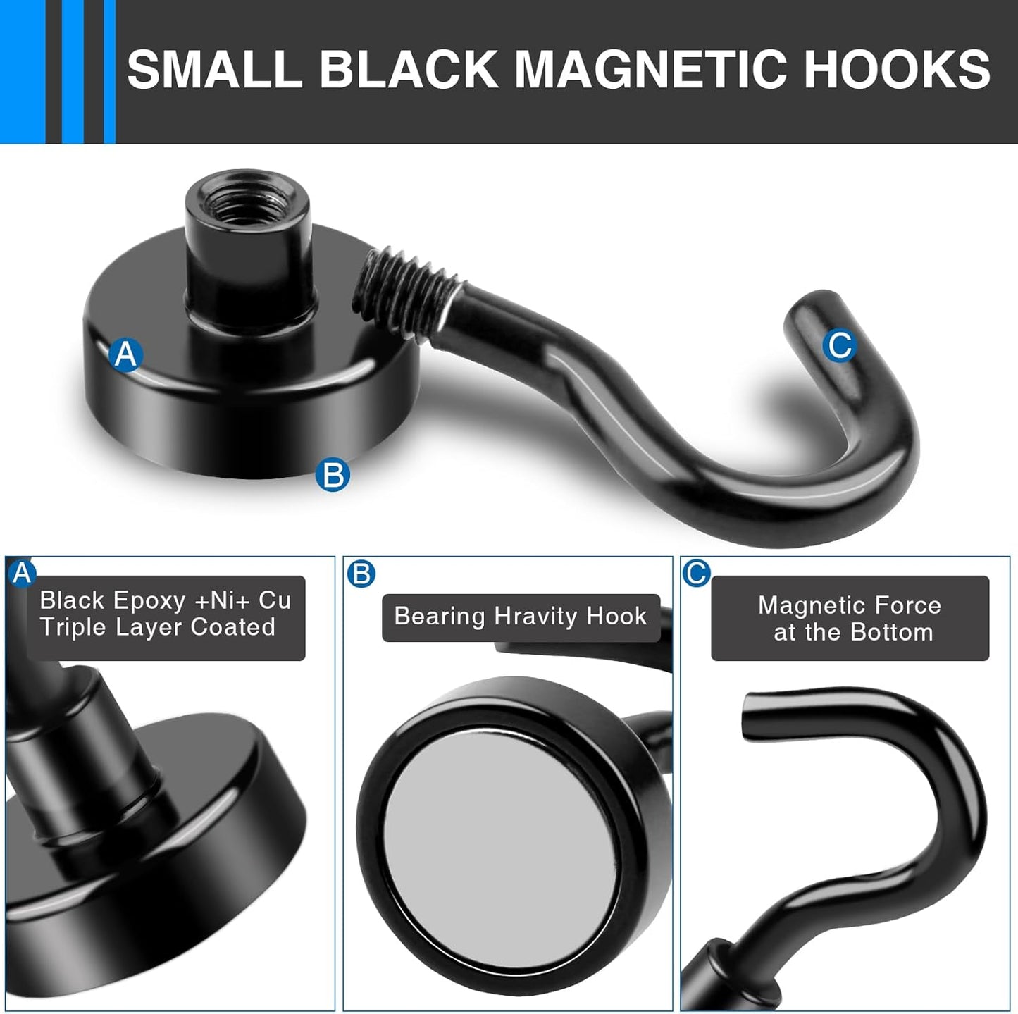 Magnetic Hooks, 12 Pack 30lbs+ Magnet Hook 2026 Cruise Cabin Ship Essentials Heavy Duty Strong Magnets Refrigerator Fridge Hanging for Classroom Beach Vacation Kitchen Grills (Black) Black 0.63in x