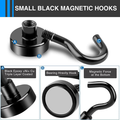 Magnetic Hooks, 12 Pack 30lbs+ Magnet Hook 2026 Cruise Cabin Ship Essentials Heavy Duty Strong Magnets Refrigerator Fridge Hanging for Classroom Beach Vacation Kitchen Grills (Black) Black 0.63in x