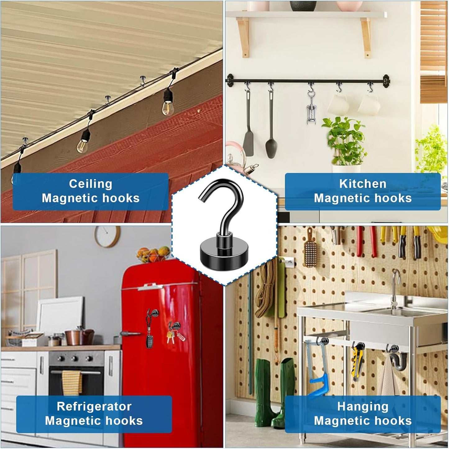 Magnetic Hooks, 12 Pack 30lbs+ Magnet Hook 2026 Cruise Cabin Ship Essentials Heavy Duty Strong Magnets Refrigerator Fridge Hanging for Classroom Beach Vacation Kitchen Grills (Black) Black 0.63in x