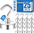 Strong Magnetic Hooks, 30lbs Hooks for Cruise Cabins, Magnet Ship Essentials, Rare Earth Magnets with Refrigerator,Hanging,Classroom,Kitchen,Ceiling-25 Pack Silver 0.63in x 1.38in