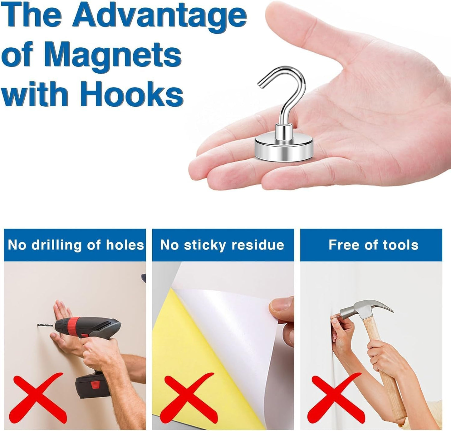 Strong Magnetic Hooks, 30lbs Hooks for Cruise Cabins, Magnet Ship Essentials, Rare Earth Magnets with Refrigerator,Hanging,Classroom,Kitchen,Ceiling-25 Pack Silver 0.63in x 1.38in