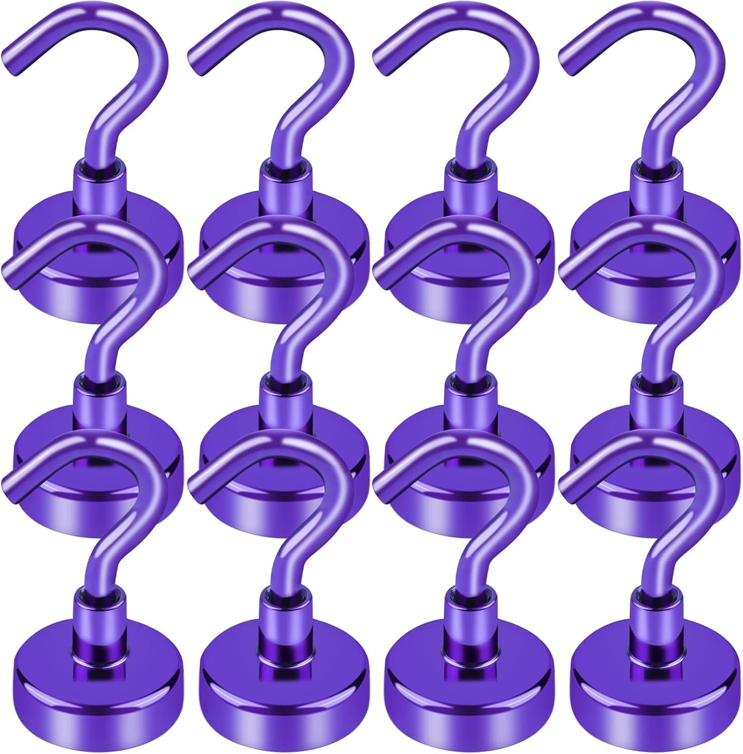 Cruise Essentials, 28lbs Magnetic Hooks for Cabins, Purple Magnets Door, Strong Hanging, Refrigerator, Celling, Grill - 12 Pack