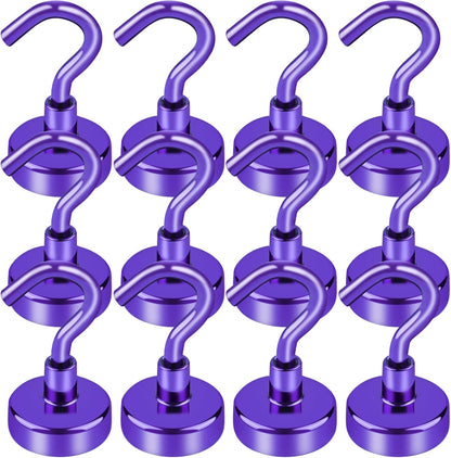 Cruise Essentials, 28lbs Magnetic Hooks for Cabins, Purple Magnets Door, Strong Hanging, Refrigerator, Celling, Grill - 12 Pack