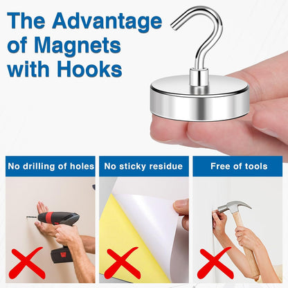 150LBS Magnetic Hooks, Strong Magnet Hooks for Hanging Heavy Duty, Neodymium Magnets with Refrigerator, Cruise Cabins, Hanging, Grill, Kitchen, Locker - 2 Pack, 150lbs-2p