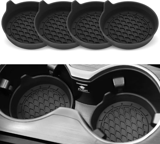 Car Cup Holder Coaster, Silicone Insert, Universal Non-Slip Holders, Accessories Interior for Women and Man Sets 4 Pack Black -