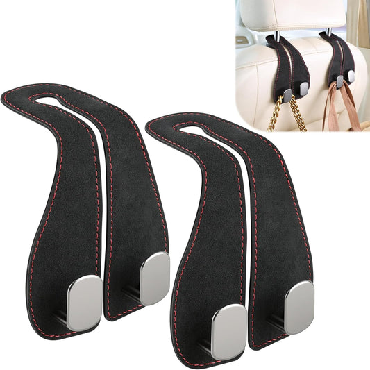 2PCS Car Purse Holder Hook, Seat Back Storage Leather-Wrapped Alloy Double Headrest Hook for Purses & Bags, Cute Interior Accessories Women and Men, Black -