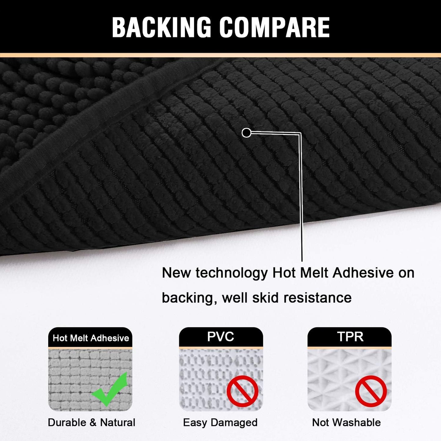 Black Bathroom Rug Set 2 Piece, Bath Mats for Floor, Super Thick Soft Shaggy Chenille Machine Washable, Dry Fast Water Absorbent Mats(20" x 32"/17" 24") 20" 32" Plus 17" 24"