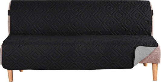Futon Cover Reversible Sofa Slipcover Furniture Protector Water Resistant 2 Inch Wide Elastic Straps Bed Pets Kids Dog Cat Fit Sitting Width Up to 70"(Futon, Black/Grey) Black/Grey Futon(Seat with