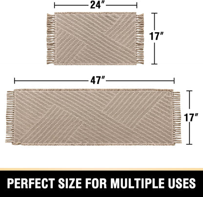 Waffle Bath Mat Super Absorbent Boho Non Slip Rugs for Bathroom Floor Machine Washable Dry Fast with Tassels (47 x 17 Plus 24 Inches, Irish Cream) Cream 47" 17" 24"