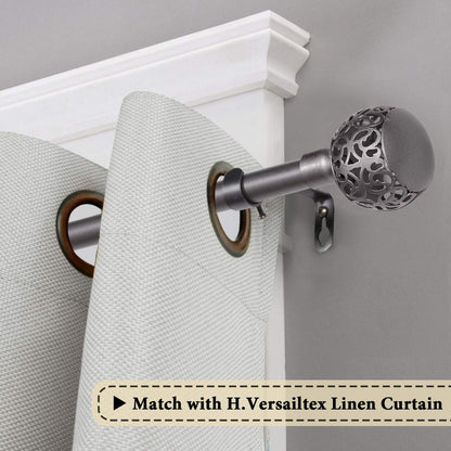 Window Treatment Single Curtain Rod Set Telescoping with Carved Hollow Ball Finials, Adjustable Length from 28 to 48-Inch, 3/4 Inch Diameter, Pewter 28"-48"