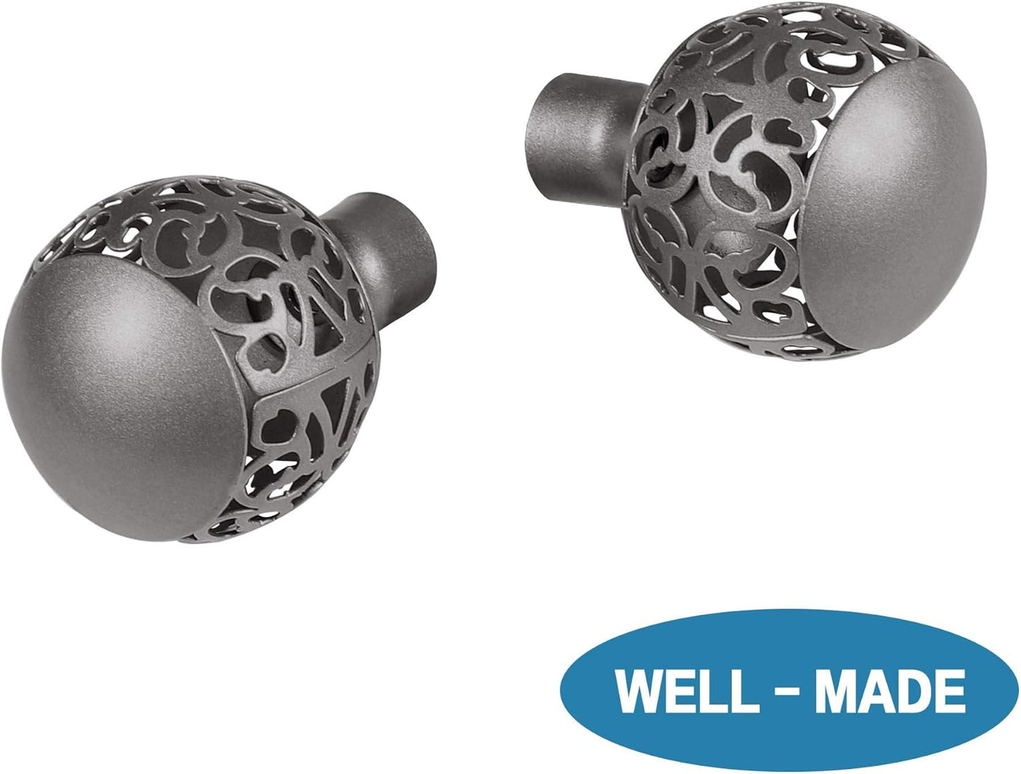 Window Treatment Single Curtain Rod Set Telescoping with Carved Hollow Ball Finials, Adjustable Length from 28 to 48-Inch, 3/4 Inch Diameter, Pewter 28"-48"